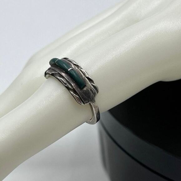 Zuni C L Panteah Signed Vintage 925 Sterling Inlaid Malachite‎ Ring